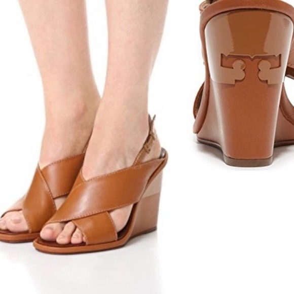 Tory Burch Shoes - Tory Burch Gabrielle Slingback Wedge Brown Sandals